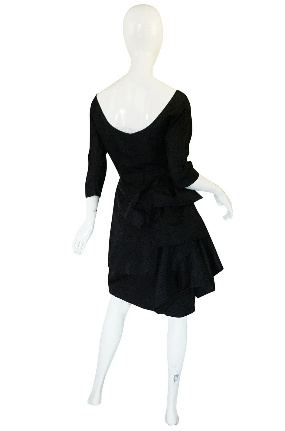 1950s Demi Couture Christian Dior Black Silk Bow Dress