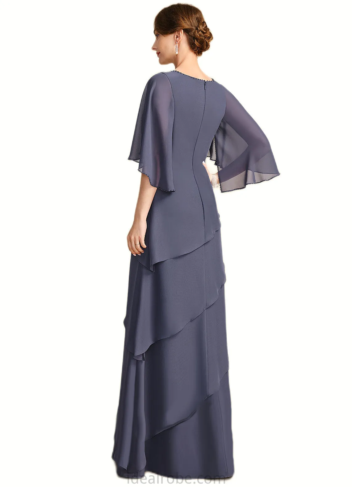 Armani A-line Scoop Floor-Length Chiffon Mother of the Bride Dress With Beading STKP0021735