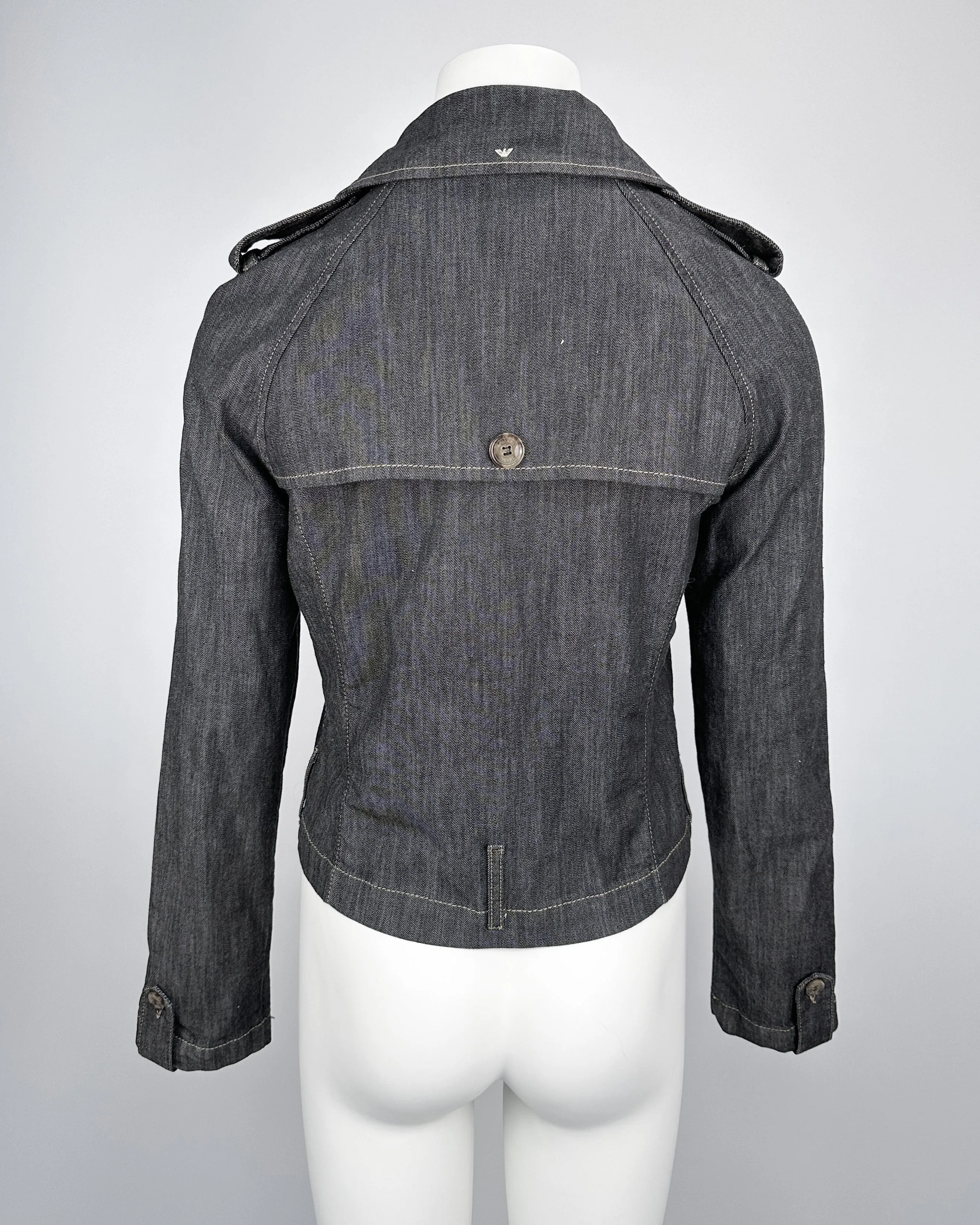 Armani Asymmetric Zip Buttoned Denim Jacket 2000's