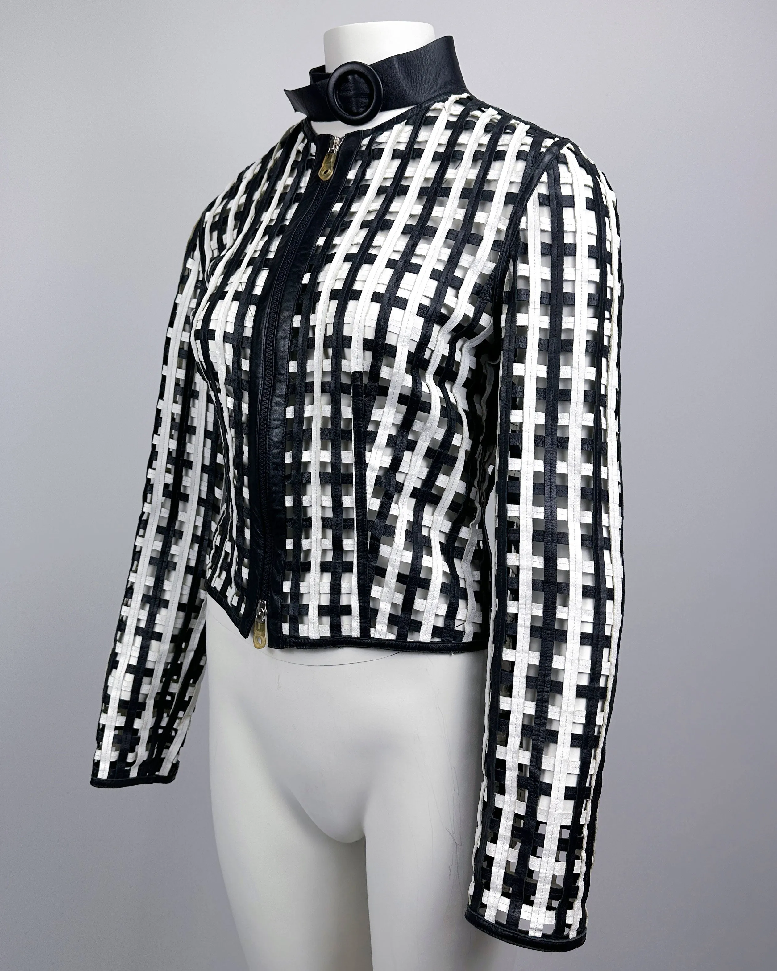 Armani Black And White Leather Net Jacket 1990's