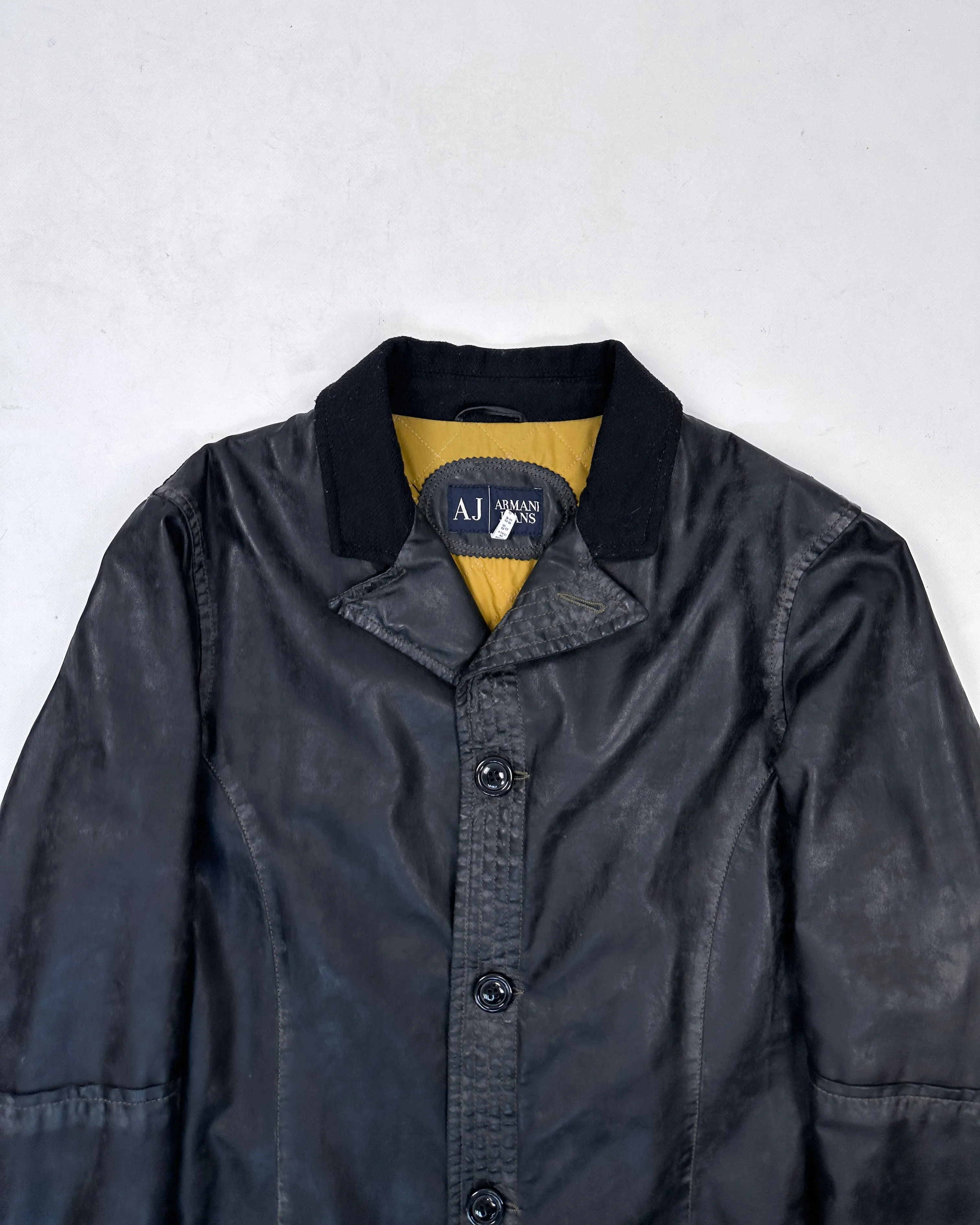 Armani Waxed Distressed Long Jacket 1990's