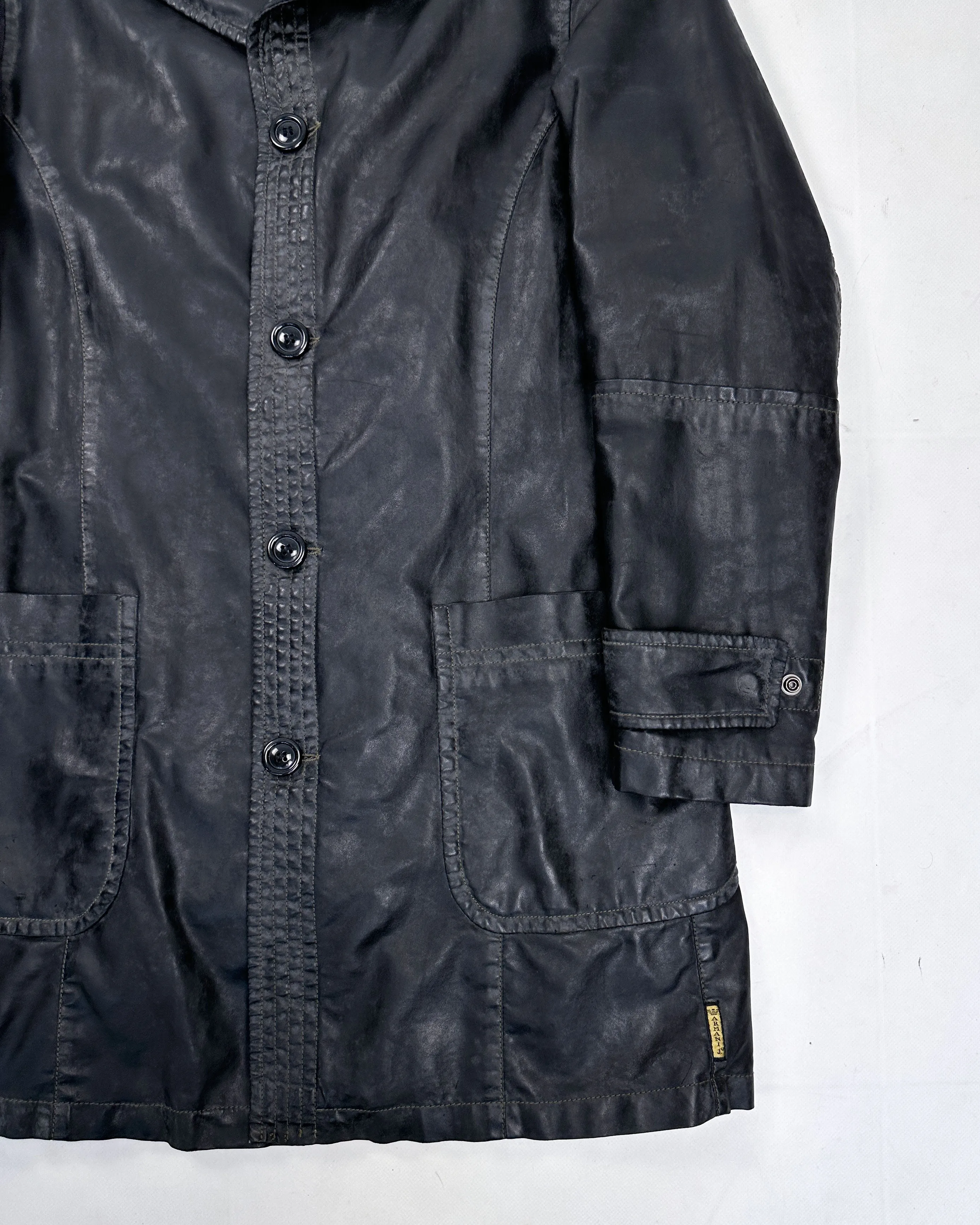 Armani Waxed Distressed Long Jacket 1990's