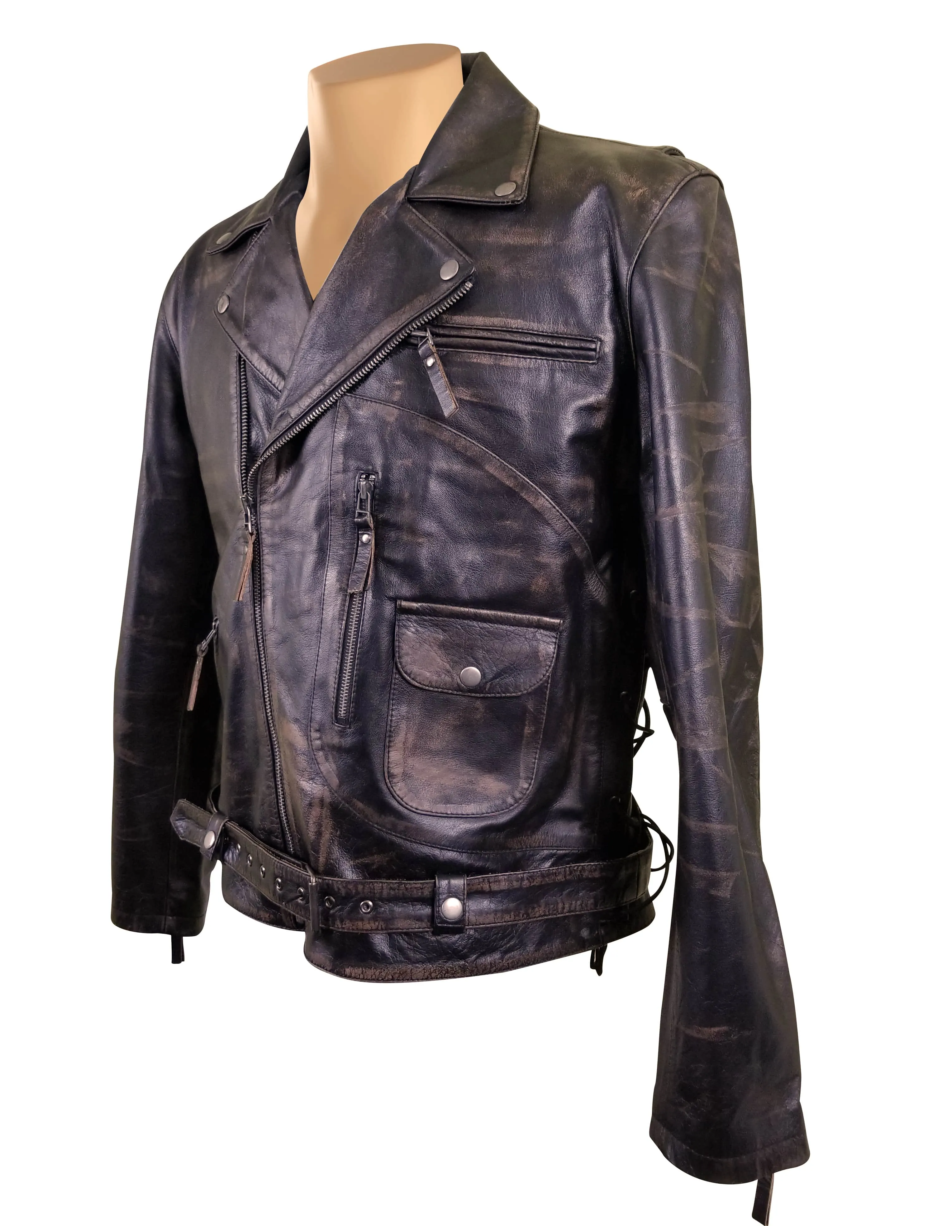 Arnold Schwarzenegger Terminator 2 Distressed Biker Leather Jacket