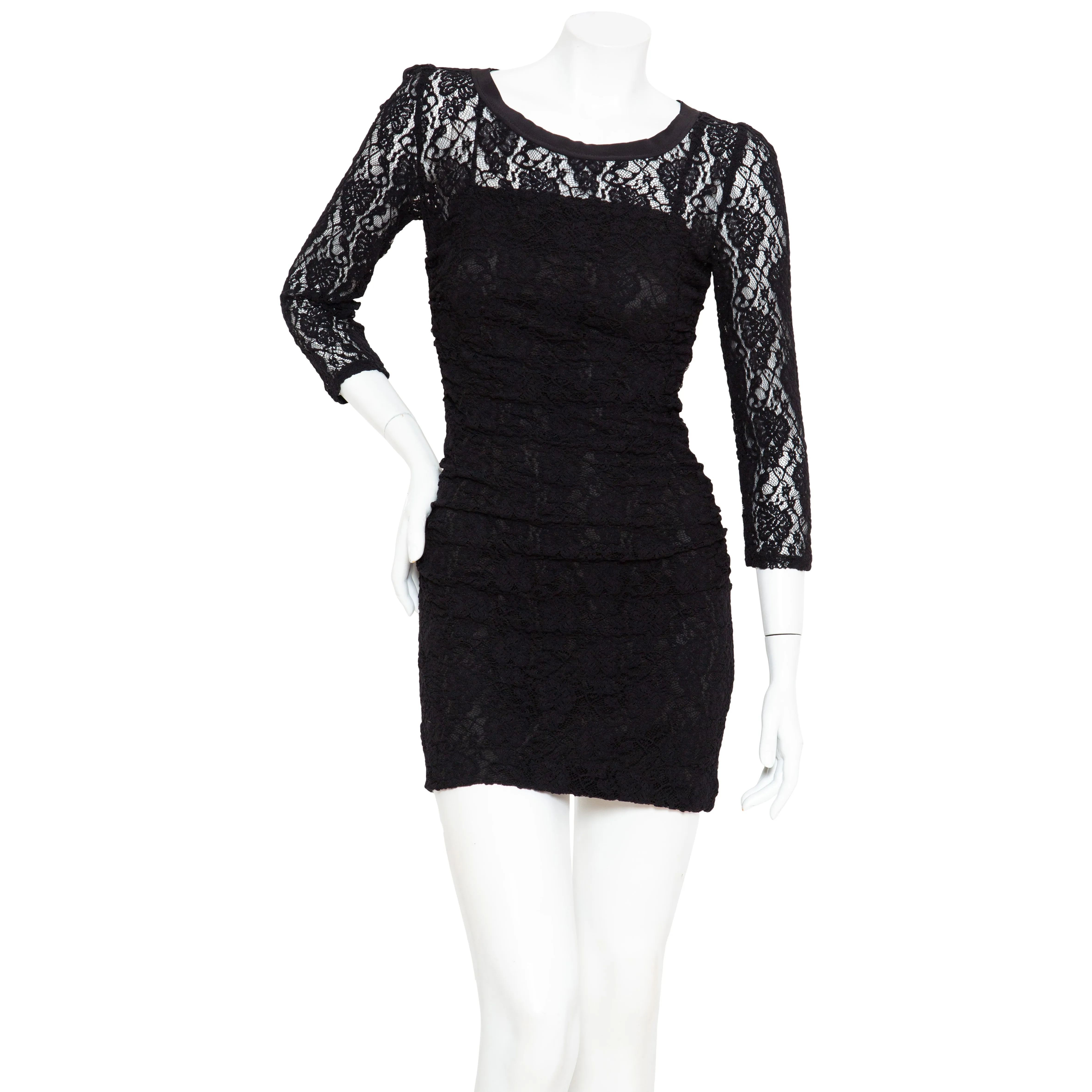 Black Lace Ruched Dress