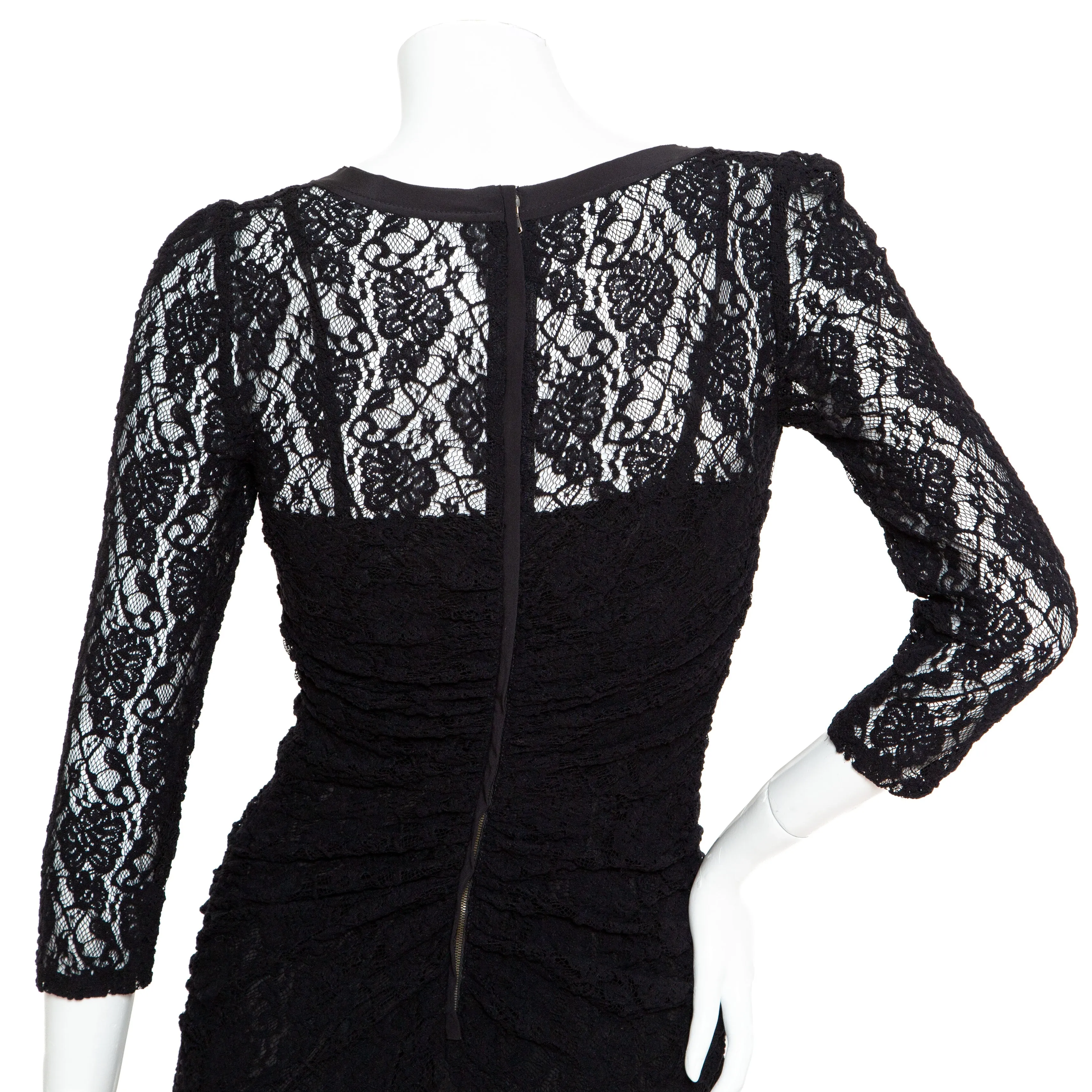 Black Lace Ruched Dress