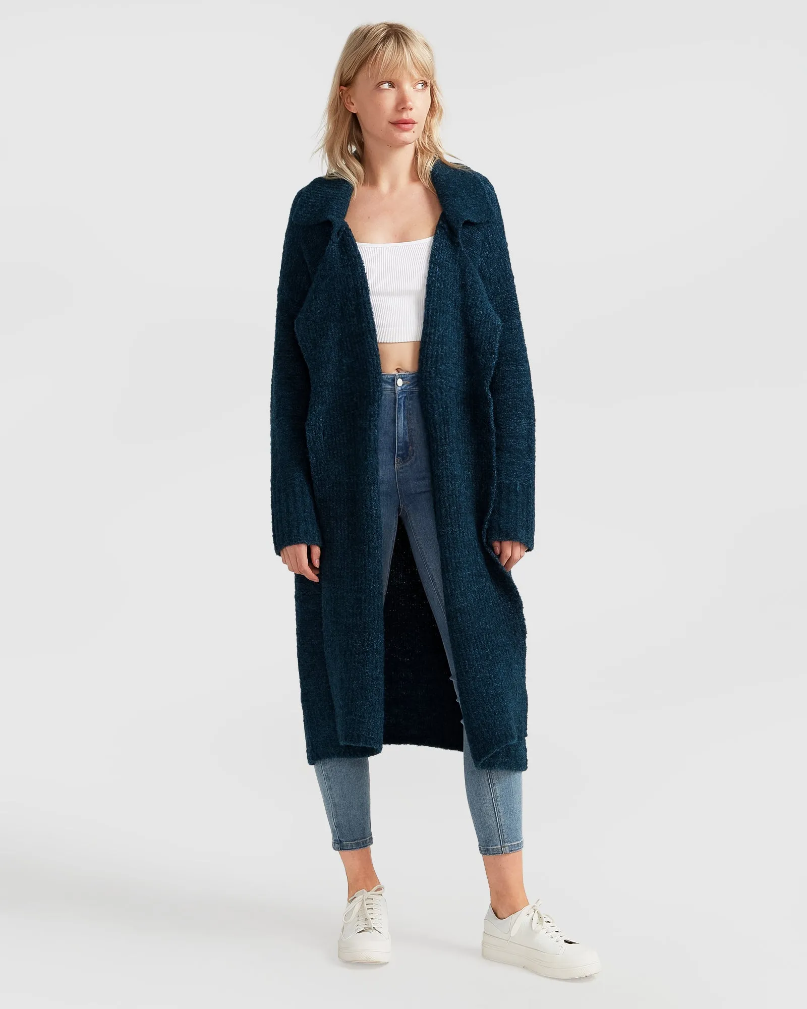 Born To Run Sustainable Sweater Coat - Dark Teal