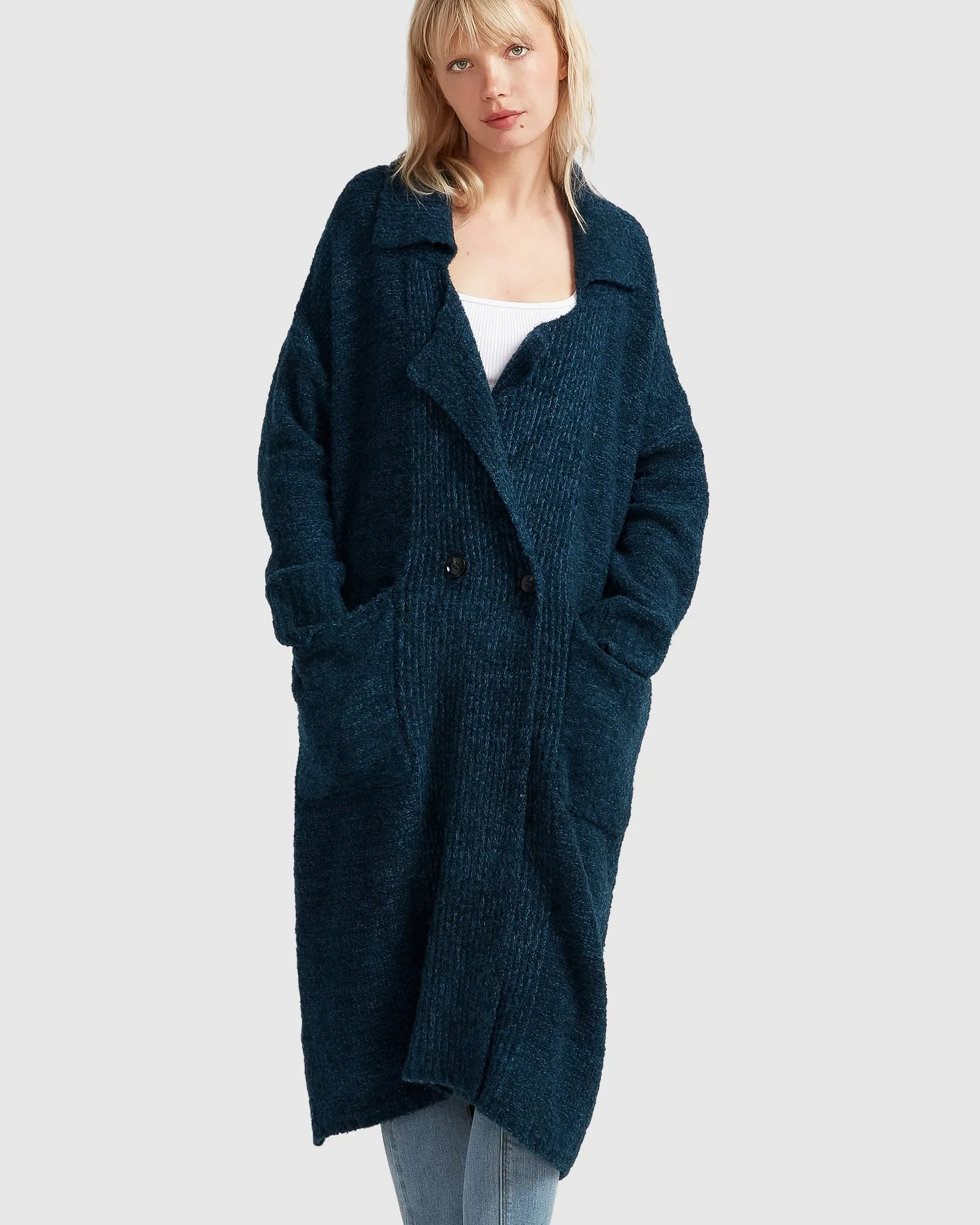 Born To Run Sustainable Sweater Coat - Dark Teal