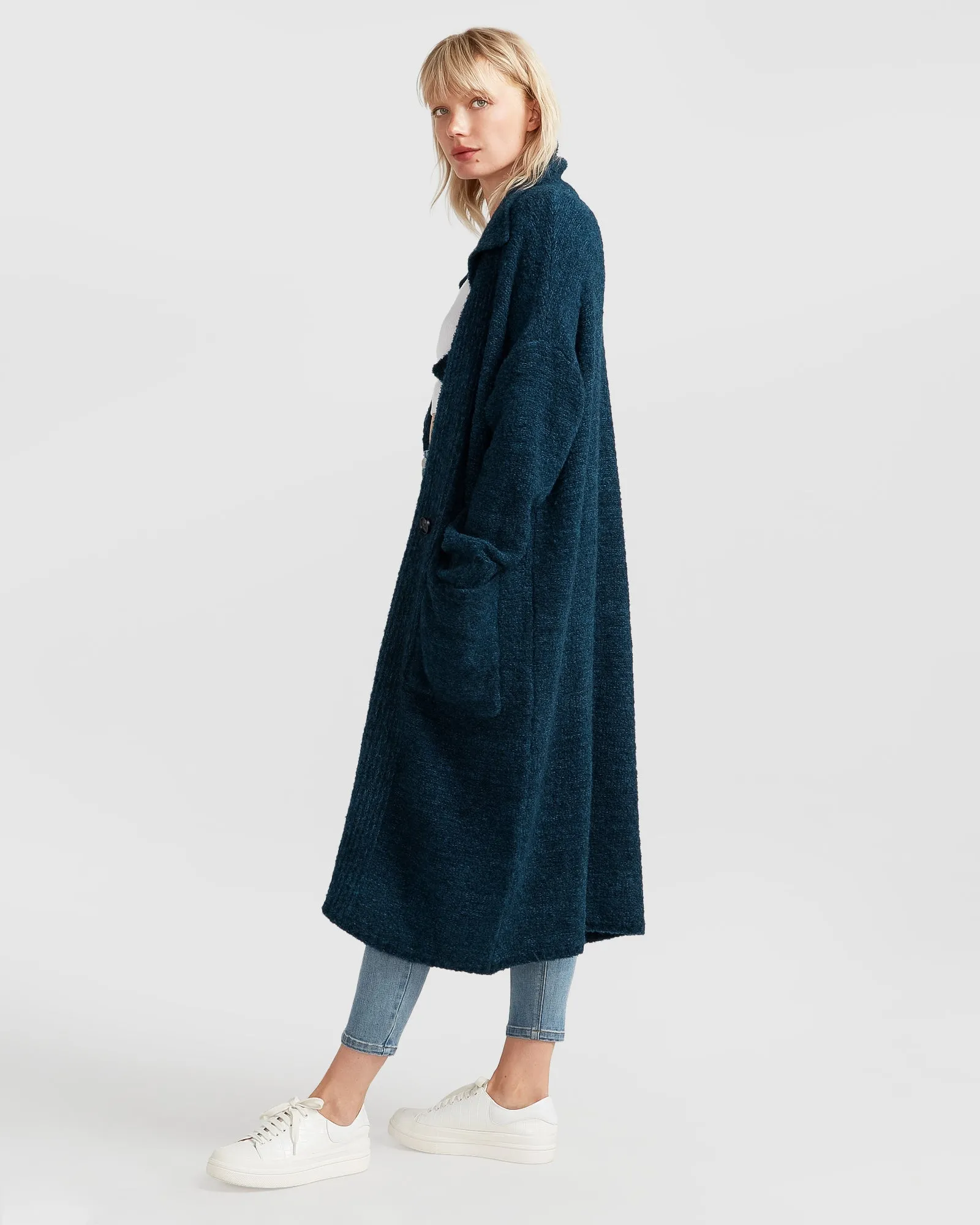 Born To Run Sustainable Sweater Coat - Dark Teal