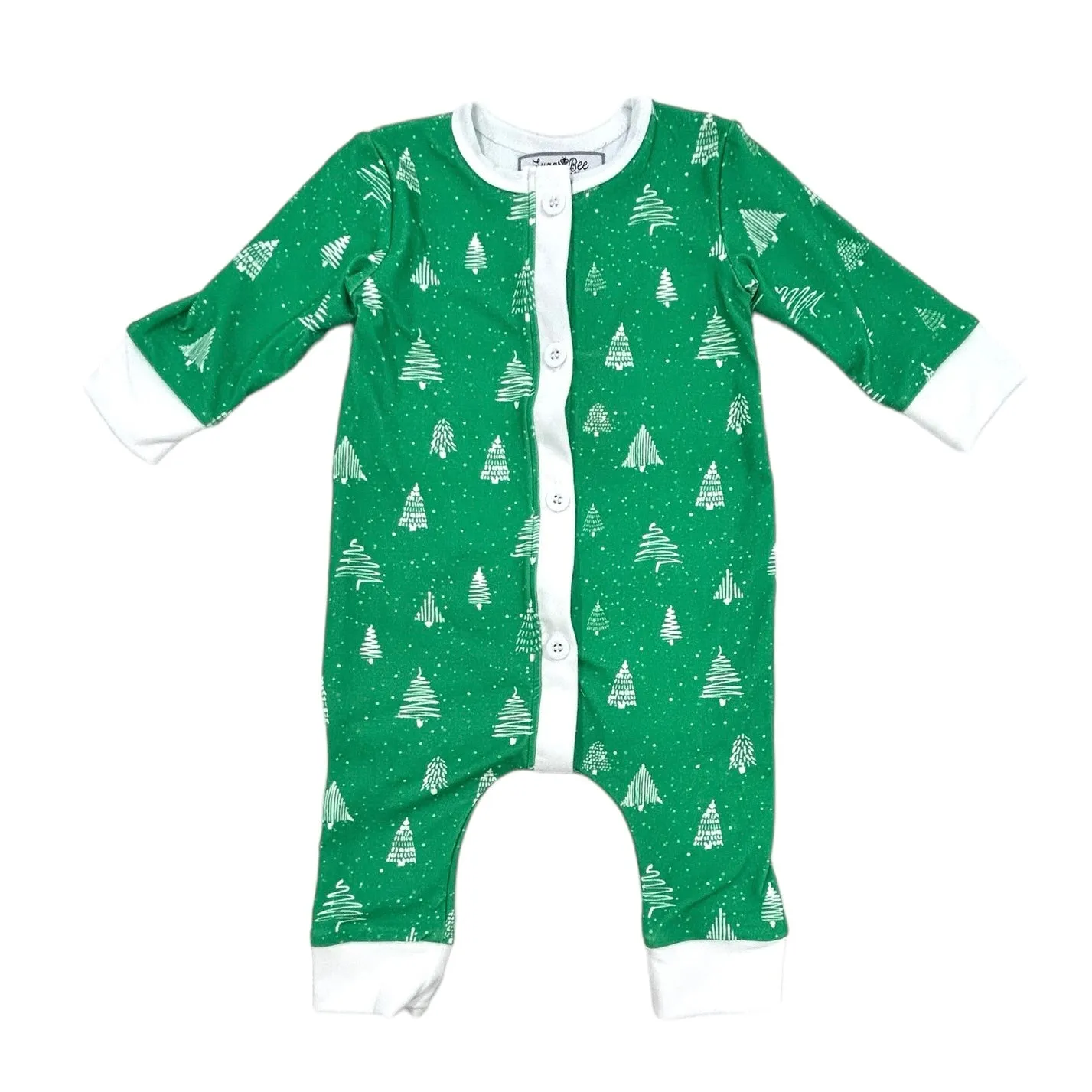 Buttflap Pajamas - White Trees On Green Holiday Lounge PREORDER