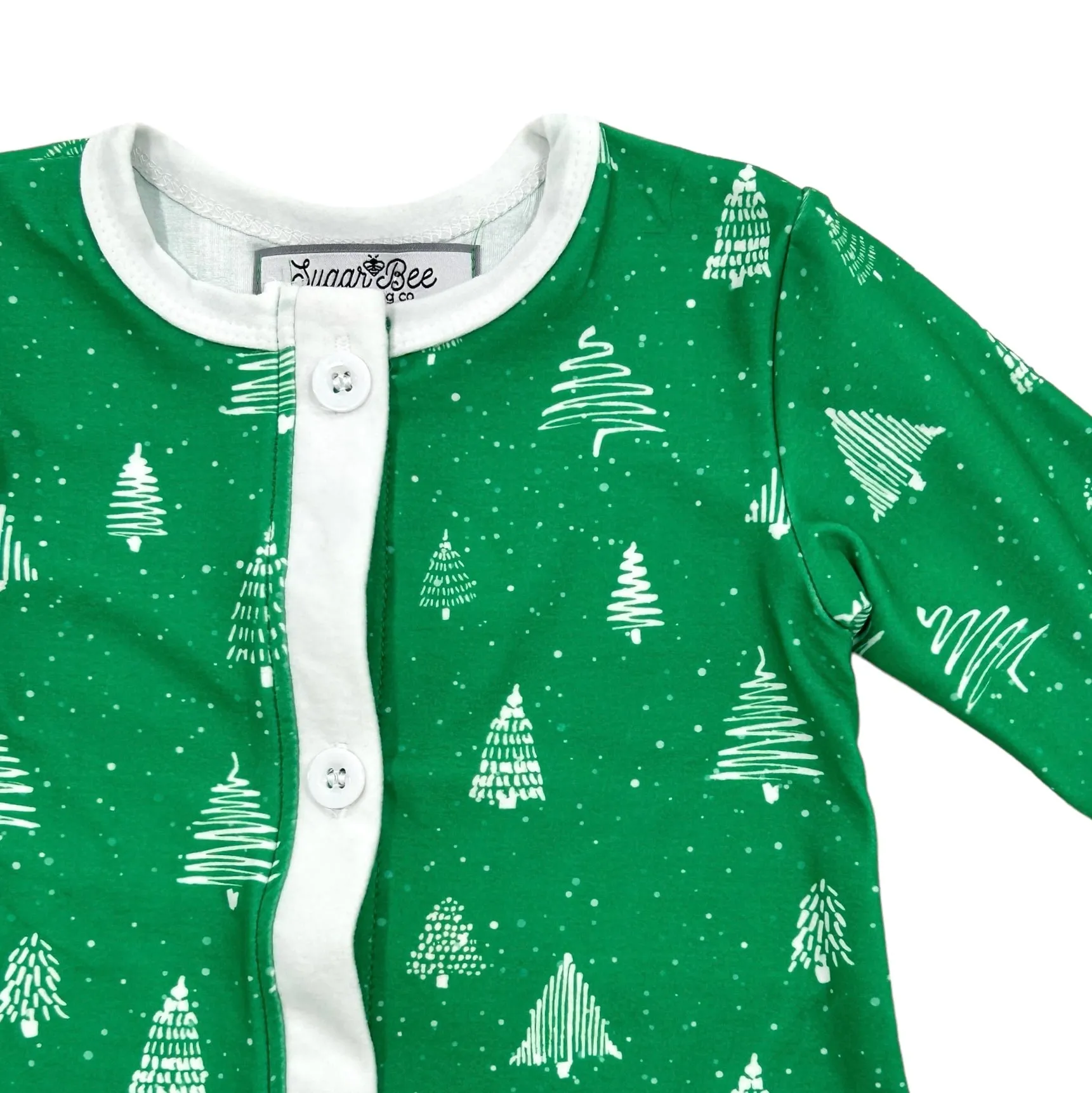 Buttflap Pajamas - White Trees On Green Holiday Lounge PREORDER