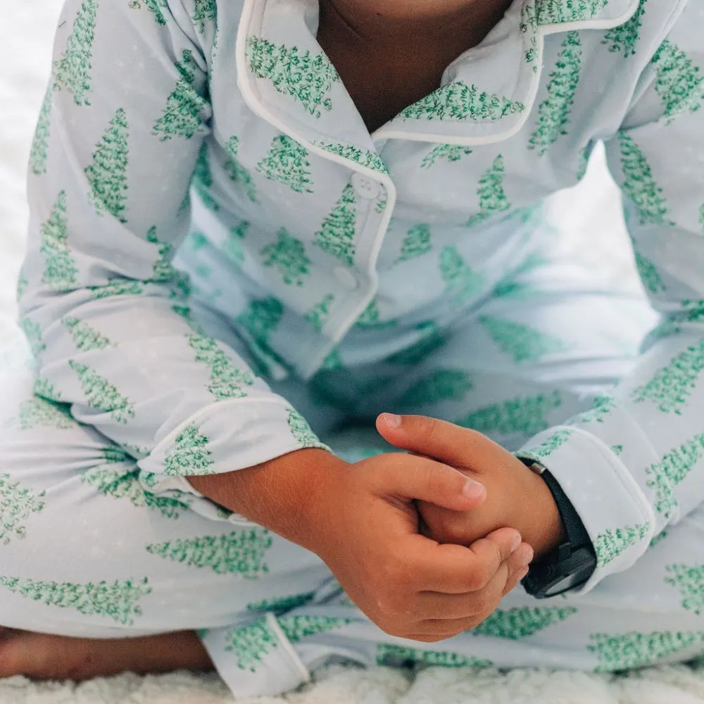 Button Down Pajamas - Blue Christmas Tree Holiday Lounge PREORDER