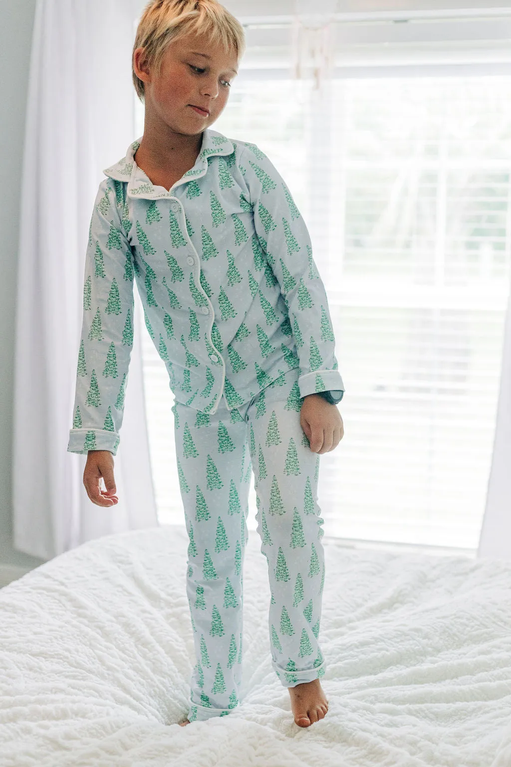 Button Down Pajamas - Blue Christmas Tree Holiday Lounge PREORDER