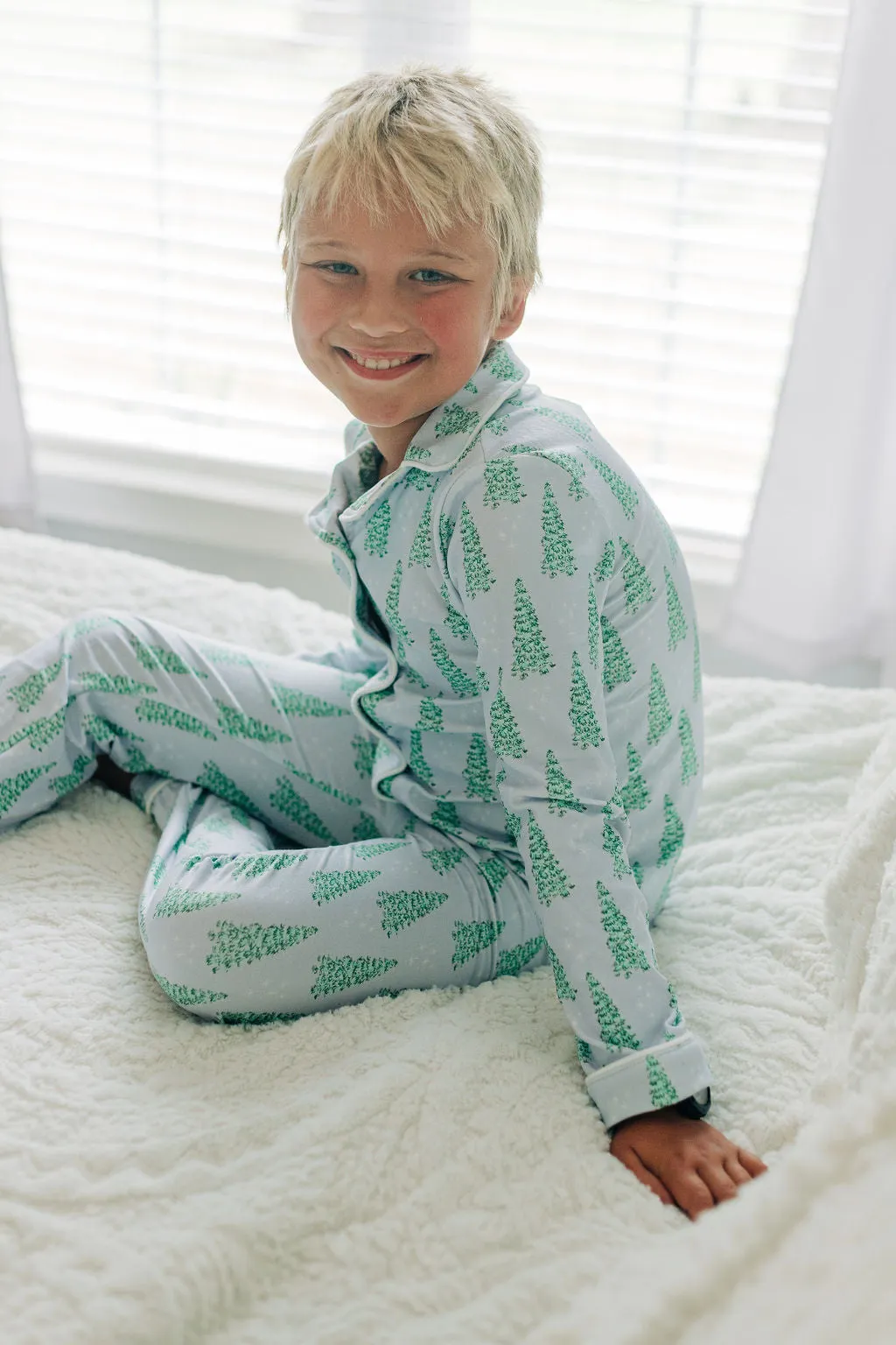 Button Down Pajamas - Blue Christmas Tree Holiday Lounge PREORDER