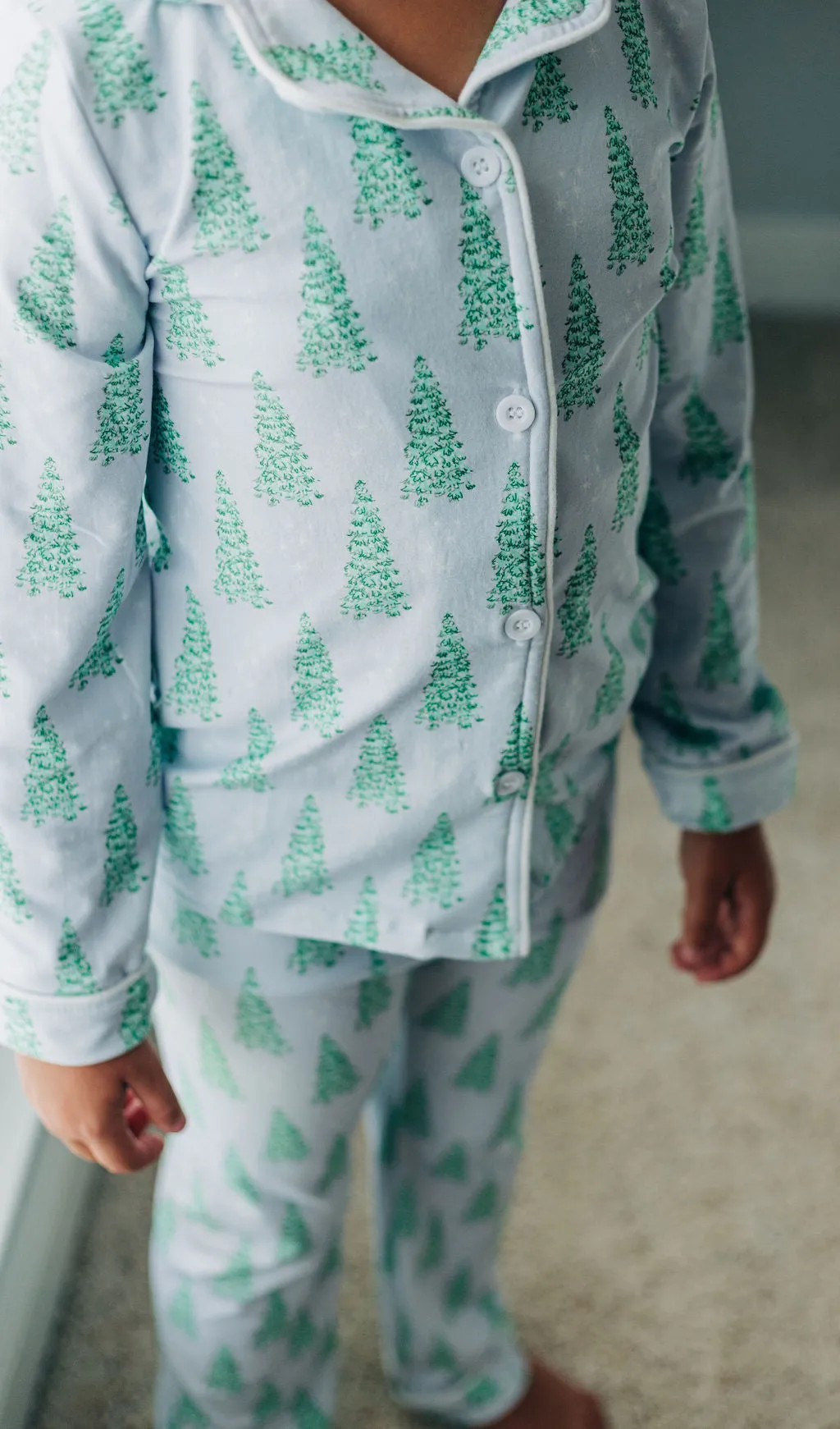 Button Down Pajamas - Blue Christmas Tree Holiday Lounge PREORDER