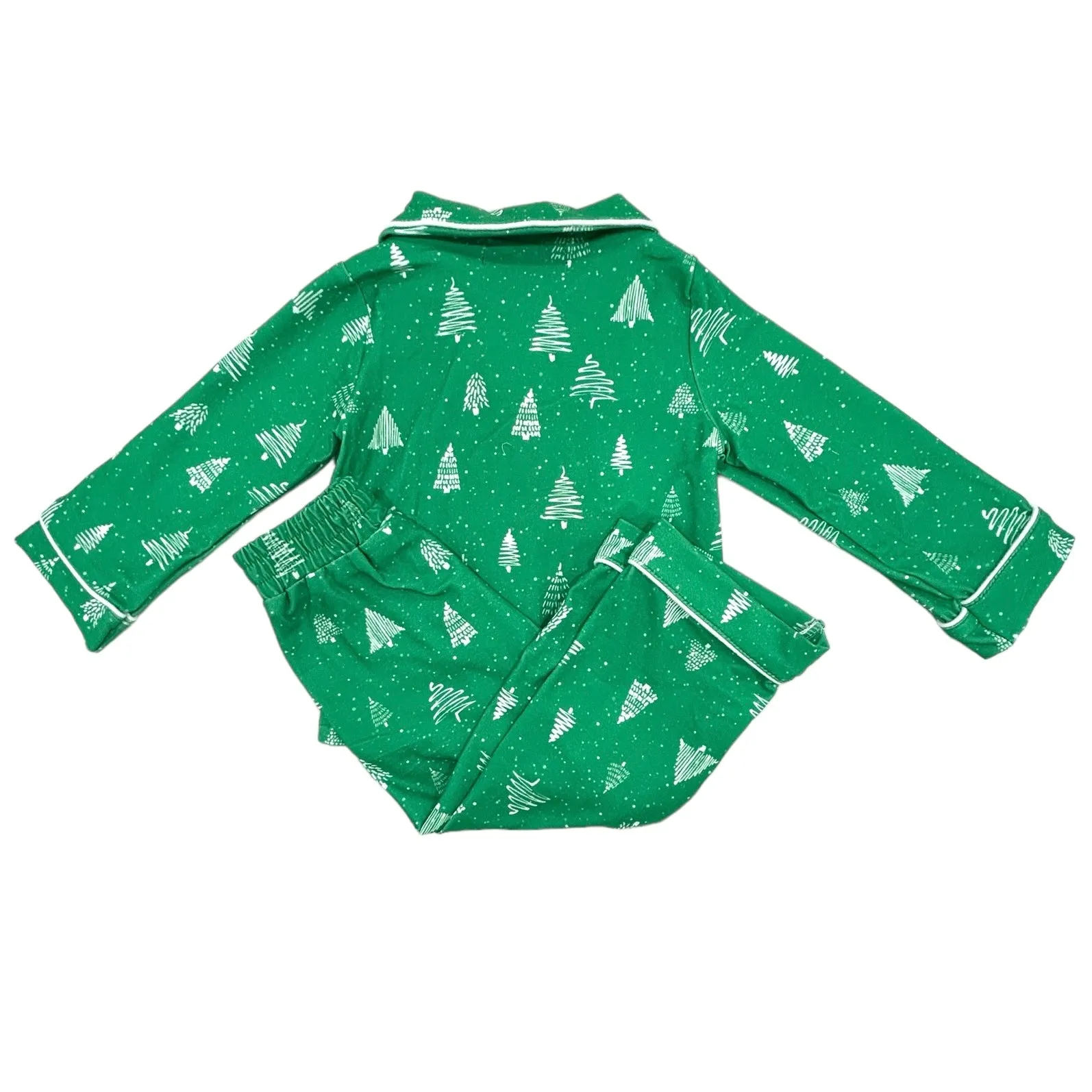 Button Down Pajamas- White Trees On Green Holiday Lounge PREORDER