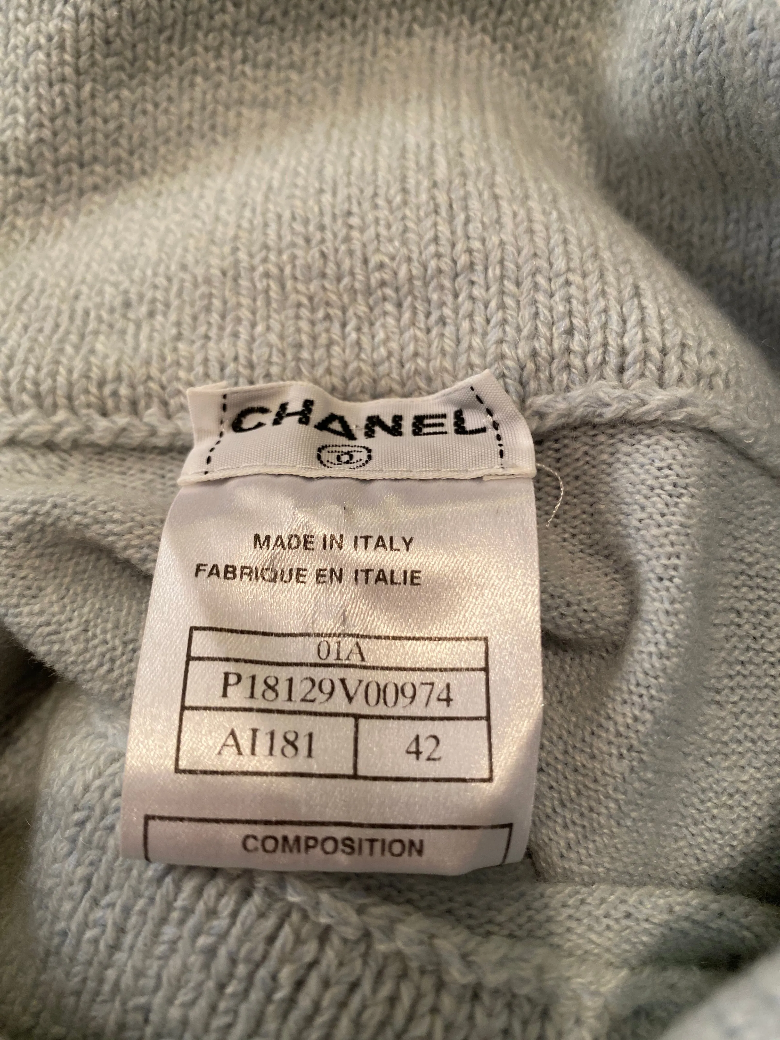 Chanel 01A 2001 Fall powder blue turtleneck pullover sweater FR 42