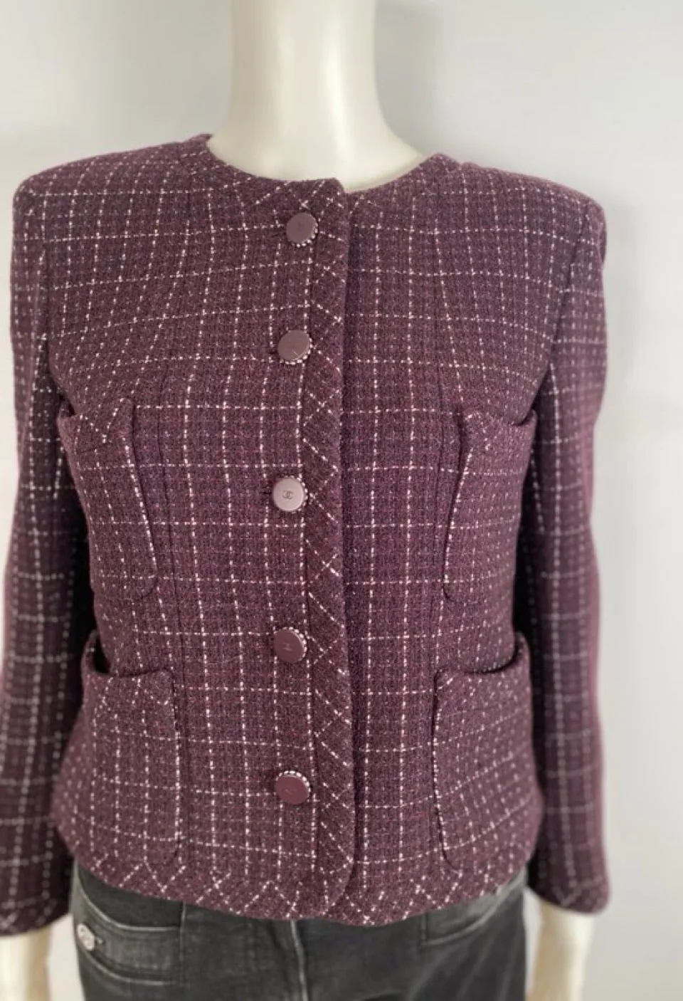 Chanel 02P 2002 Spring Maroon Tweed Jacket FR 42 US 6/8