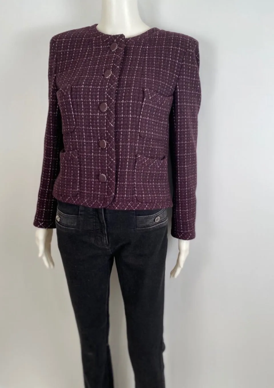 Chanel 02P 2002 Spring Maroon Tweed Jacket FR 42 US 6/8