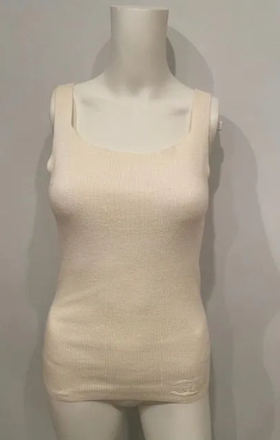 Chanel 05P 2005 Spring Ivory Ecru Ribbed sleeveless tee shirt Tank Top US 4