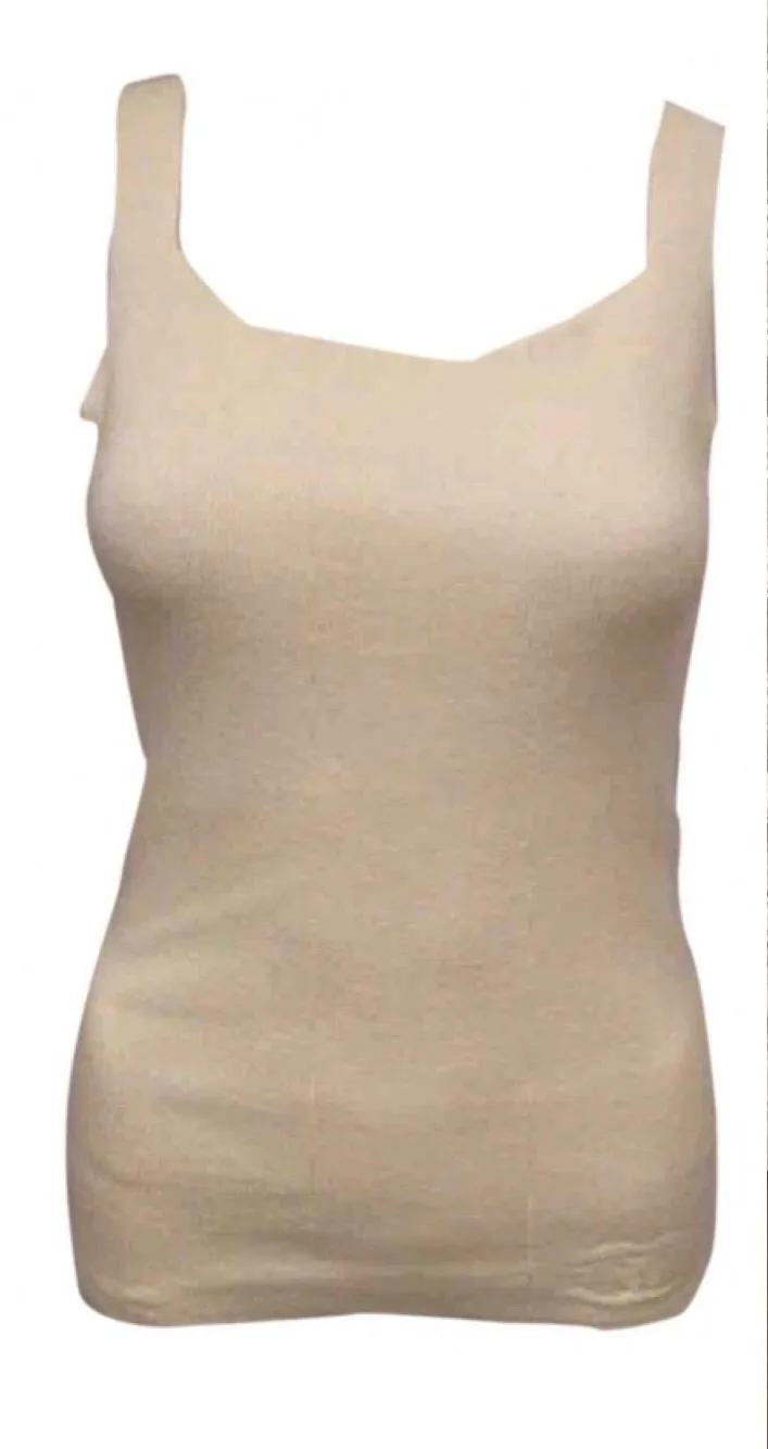 Chanel 05P 2005 Spring Ivory Ecru Ribbed sleeveless tee shirt Tank Top US 4