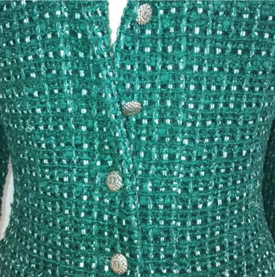 Chanel 06C Cruise Resort Green Tweed wool knit Jacket Blazer FR 38 US 6