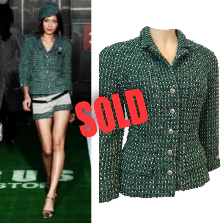 Chanel 06C Cruise Resort Green Tweed wool knit Jacket Blazer FR 38 US 6