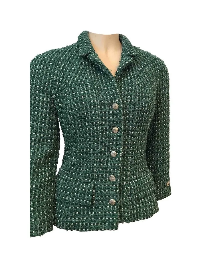 Chanel 06C Cruise Resort Green Tweed wool knit Jacket Blazer FR 38 US 6