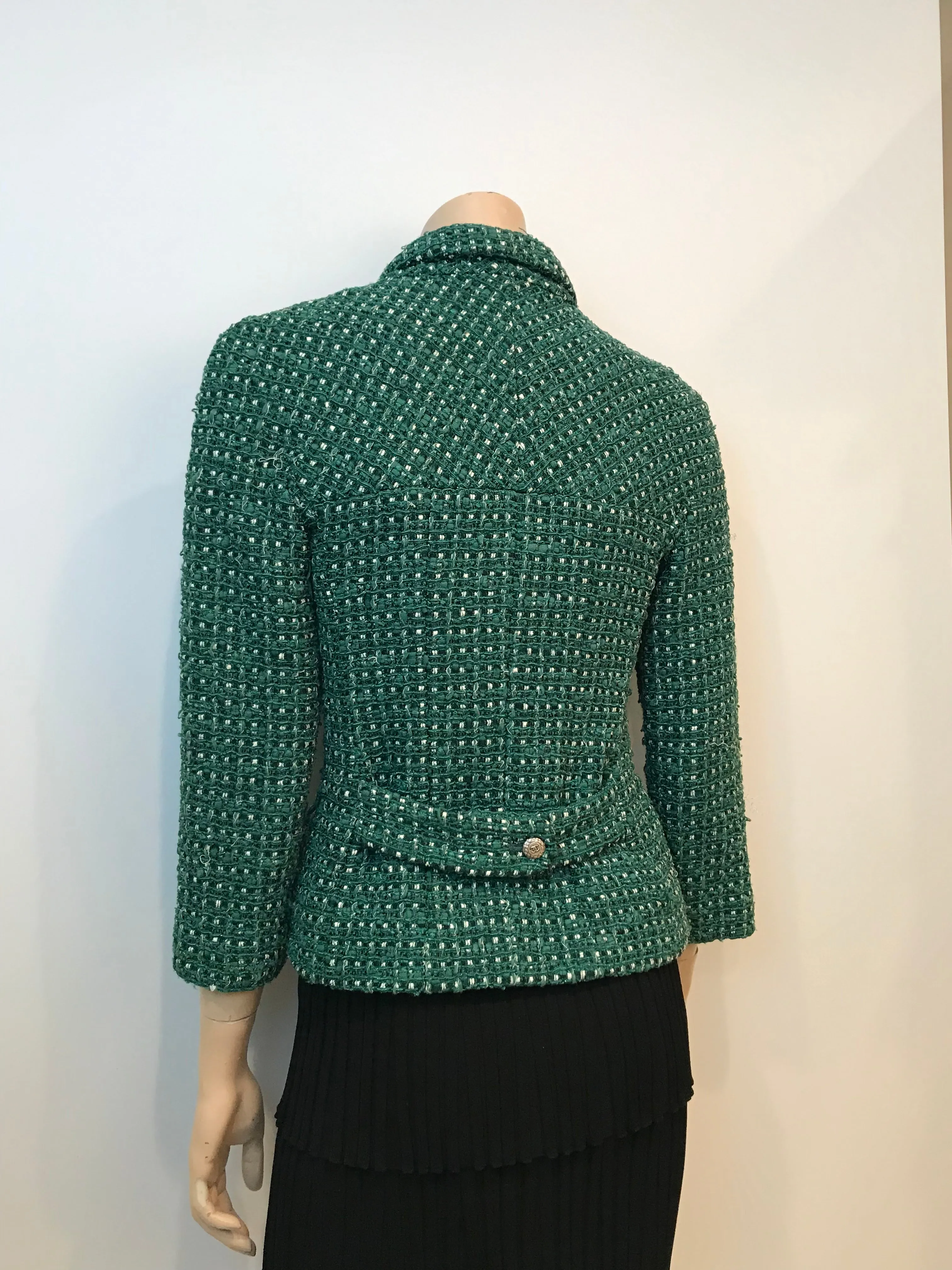 Chanel 06C Cruise Resort Green Tweed wool knit Jacket Blazer FR 38 US 6