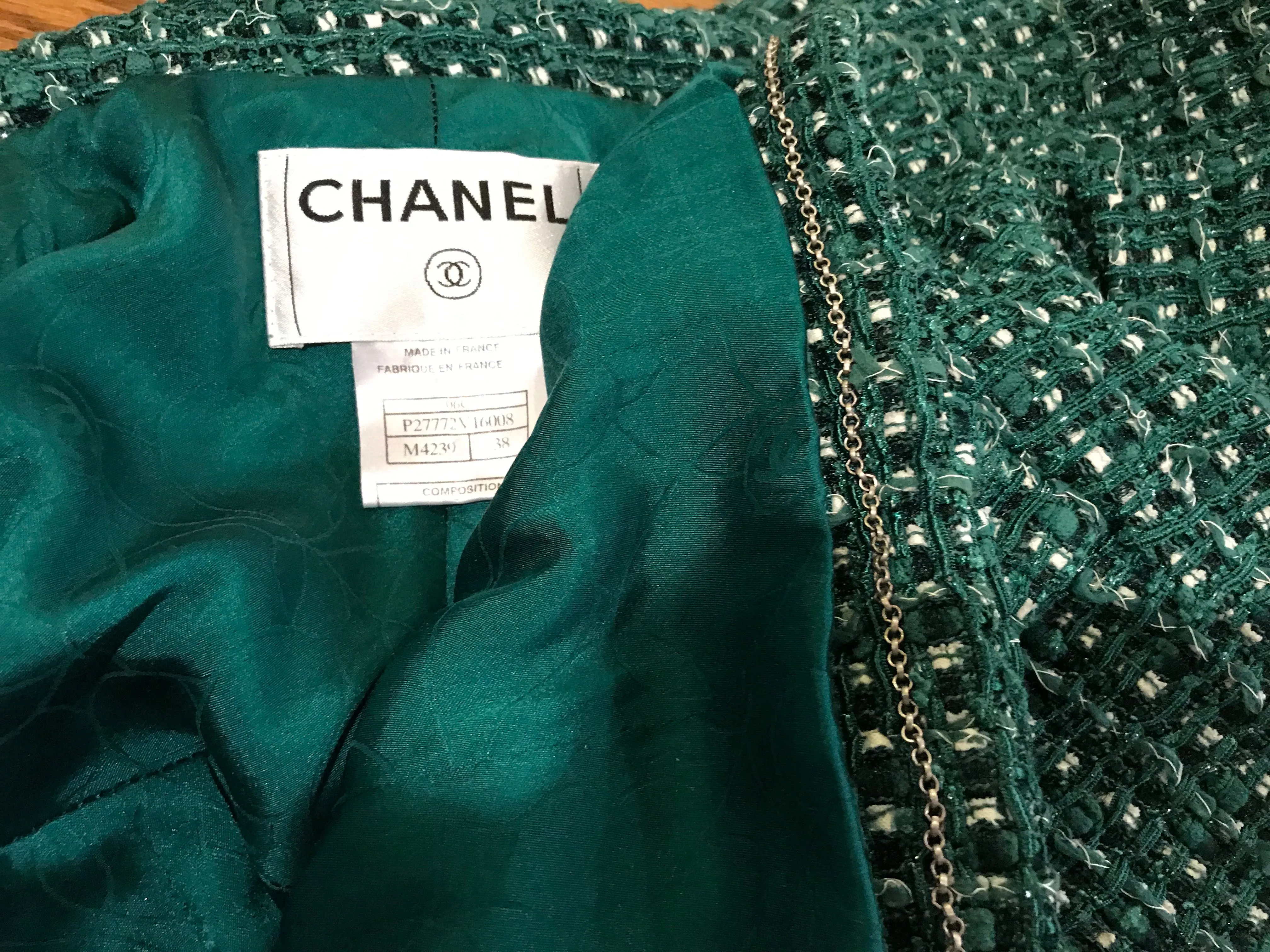 Chanel 06C Cruise Resort Green Tweed wool knit Jacket Blazer FR 38 US 6