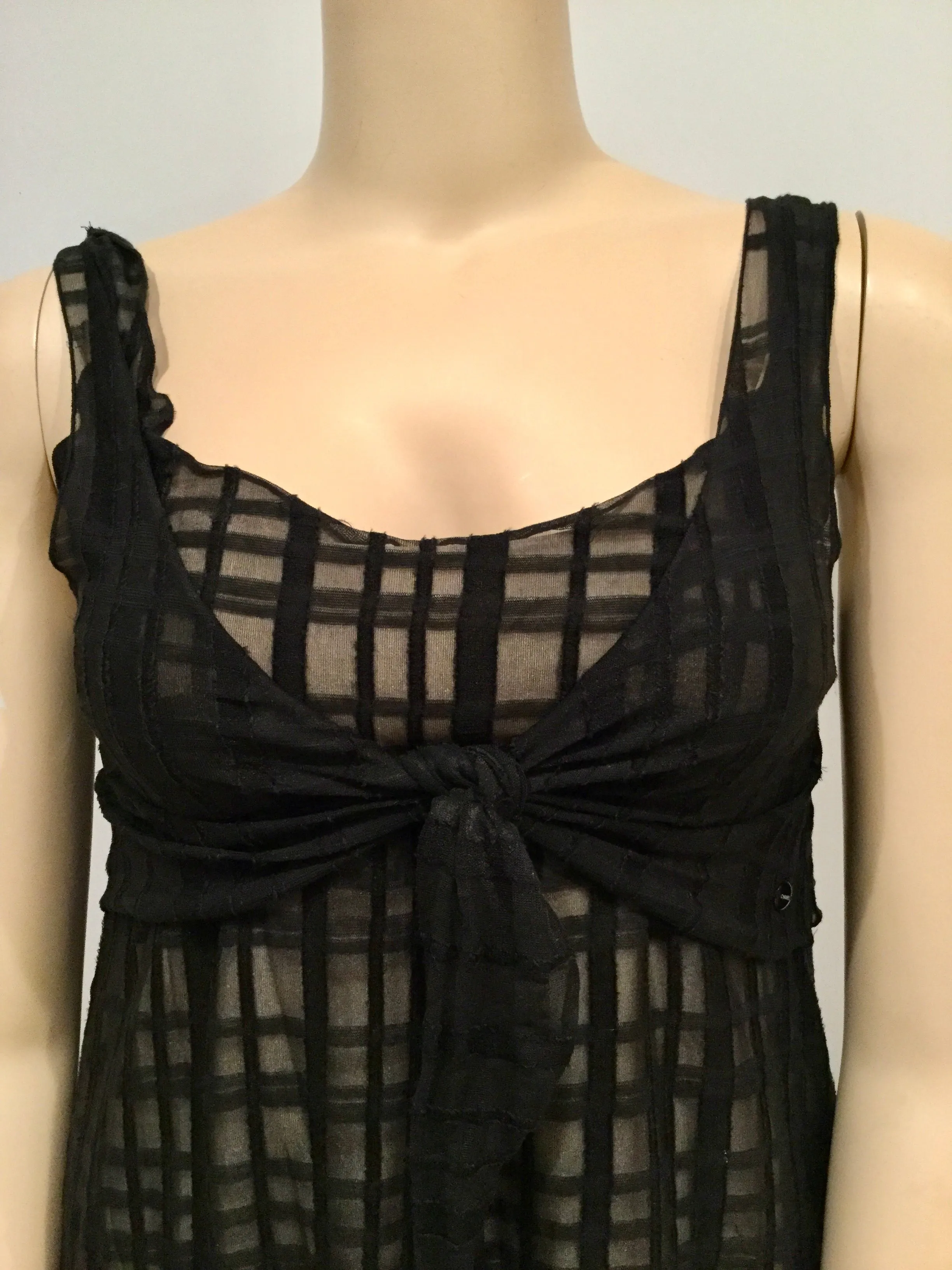 Chanel 06P, 2006 Spring Window Pane silk Chiffon baby doll Sheer Dress FR 46 US 12