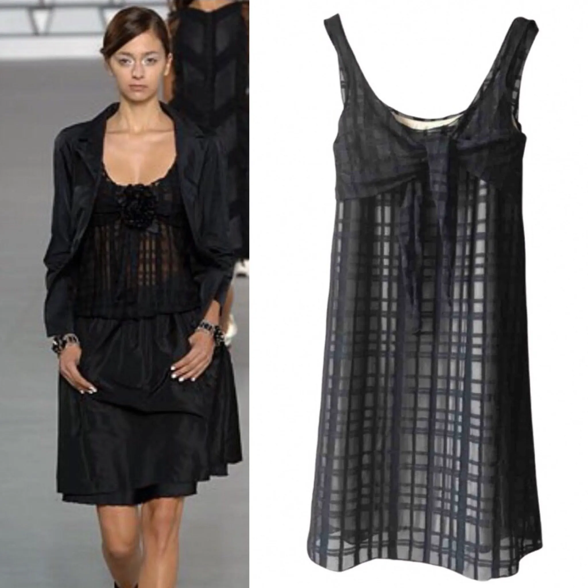 Chanel 06P, 2006 Spring Window Pane silk Chiffon baby doll Sheer Dress FR 46 US 12