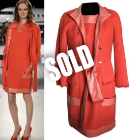 Chanel 08C Resort Cruise Coral Fringe Dress Jacket Tweed Sequin Set FR 42 US 8/10