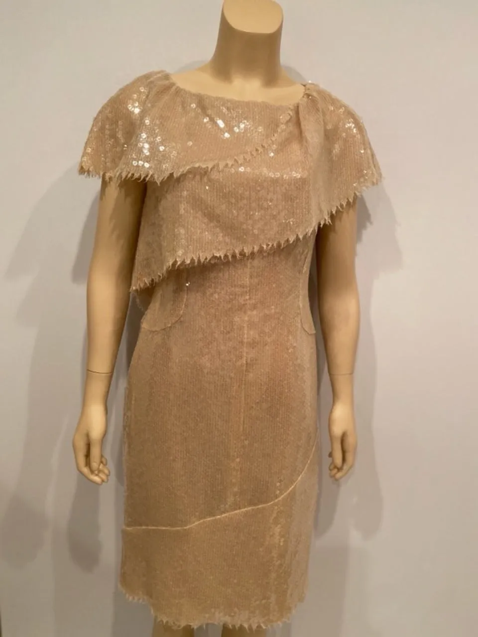 Chanel 08P 2008 Spring Beige Sequin Cocktail Dress FR 36 US 4