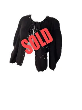 Chanel 09P 2009 Spring black CC logo knit silk cardigan with grey pearls FR 36 US 4