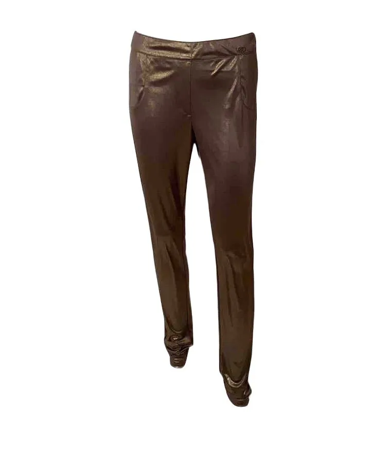 Chanel 12A, 2012 Paris Bombay Fall Stretchy Gold Metallic Pants Leggings FR 38 US 4/6