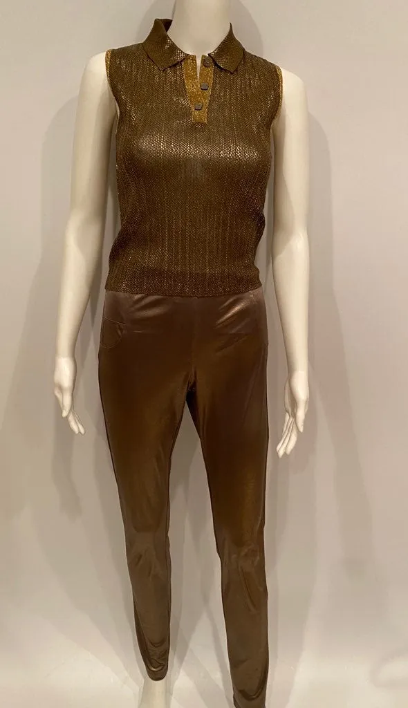 Chanel 12A, 2012 Paris Bombay Fall Stretchy Gold Metallic Pants Leggings FR 38 US 4/6