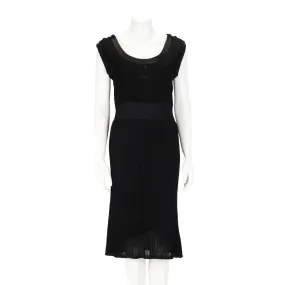 Chanel Black Ribbed Knit Boat Neck Dress FR 46