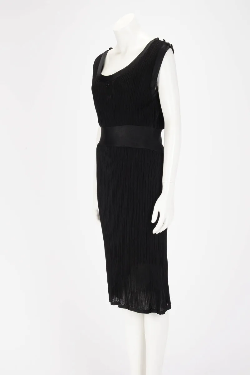 Chanel Black Ribbed Knit Boat Neck Dress FR 46