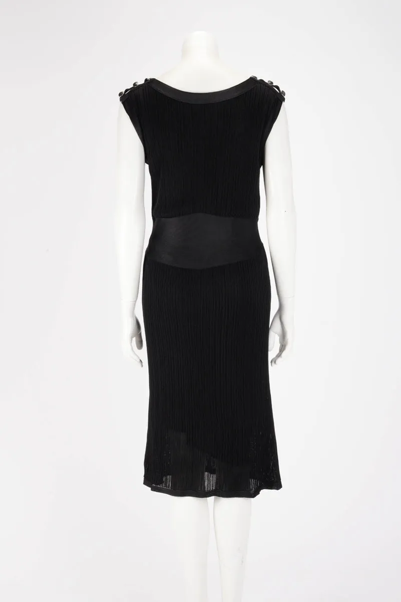 Chanel Black Ribbed Knit Boat Neck Dress FR 46