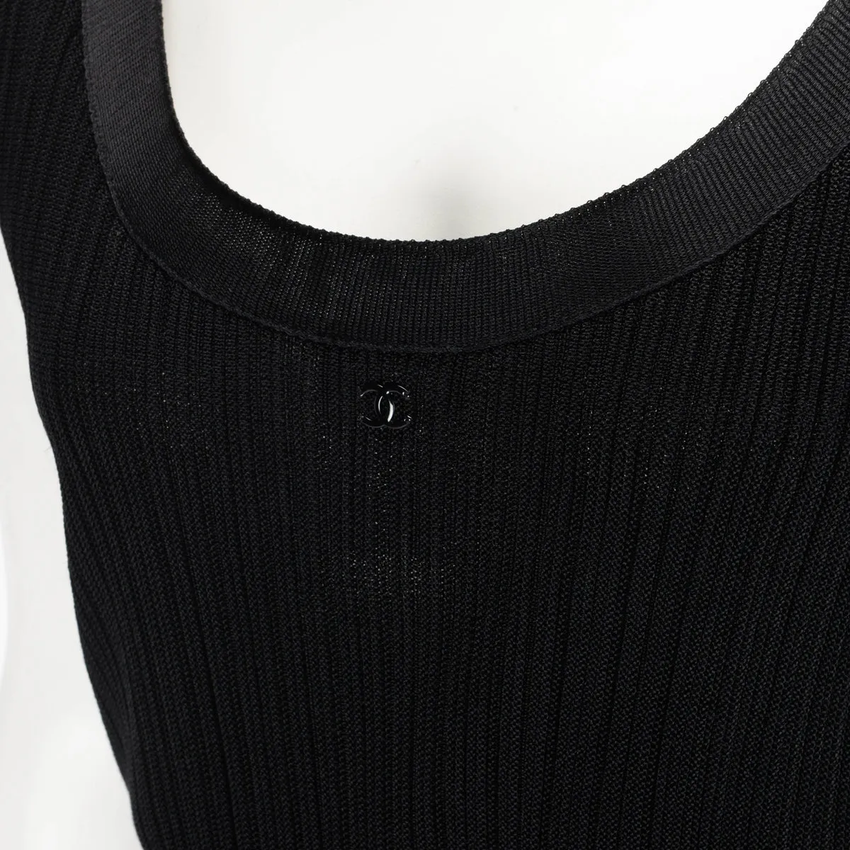 Chanel Black Ribbed Knit Boat Neck Dress FR 46