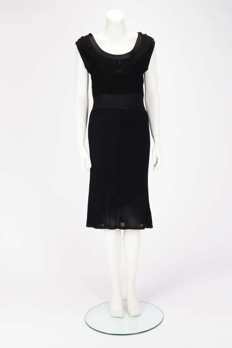 Chanel Black Ribbed Knit Boat Neck Dress FR 46