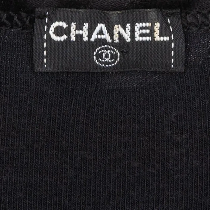 Chanel Black Velour Logo Spring 1996 Mini Dress