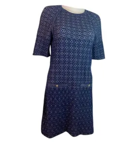 Chanel Blue White Silver Sparkle Geometric Stretch Dress FR 36 US 2/4/6