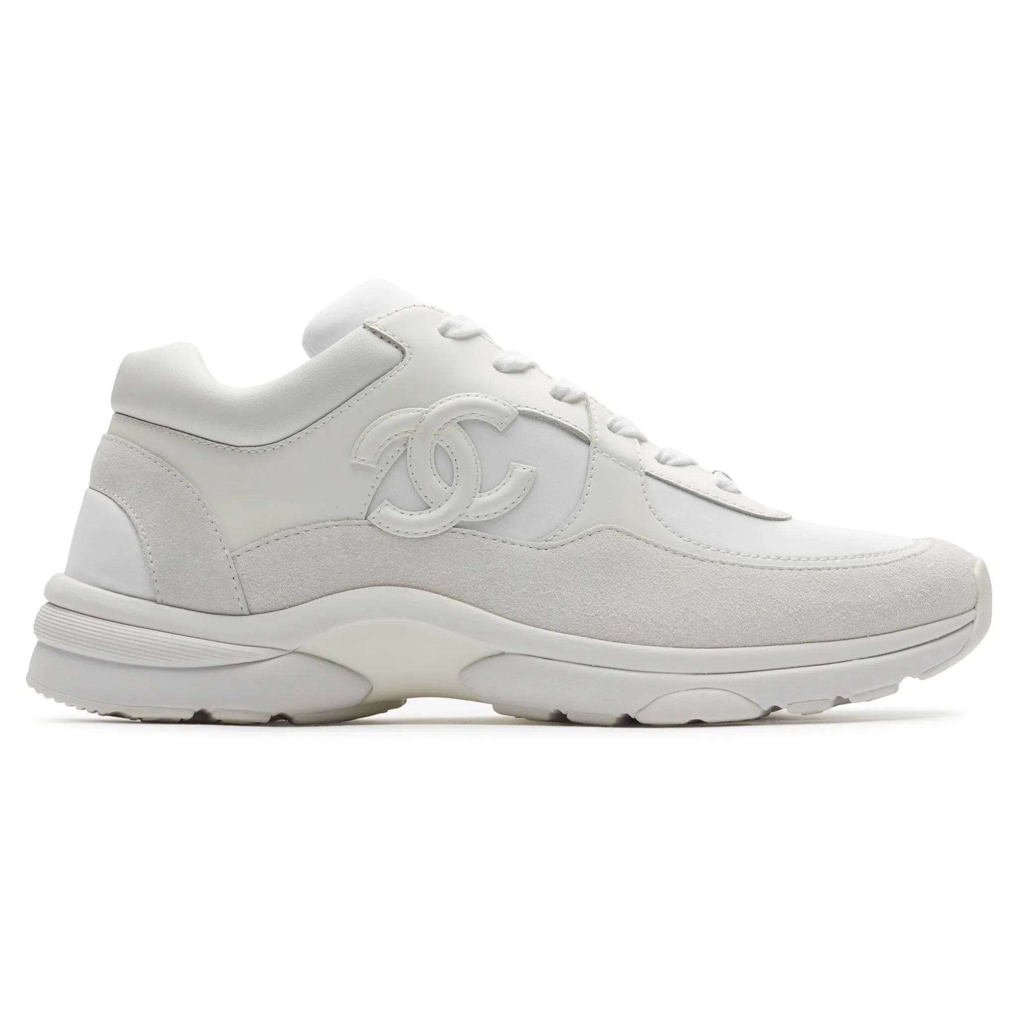 Chanel CC Logo Triple White Sneaker - Preloved