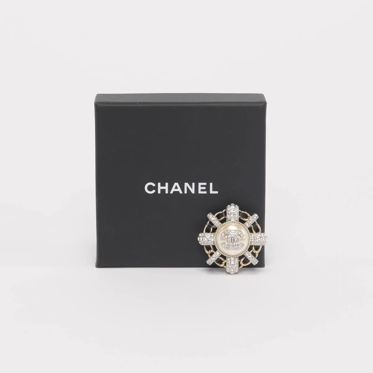 Chanel Crystal & Chain CC Brooch