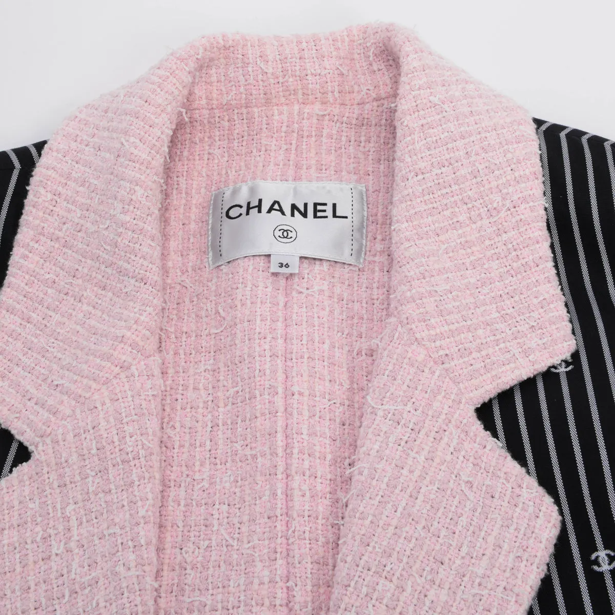 Chanel Pink Tweed Lined Jacket with CC Pinstripe, Spring/Summer, FR Size 36