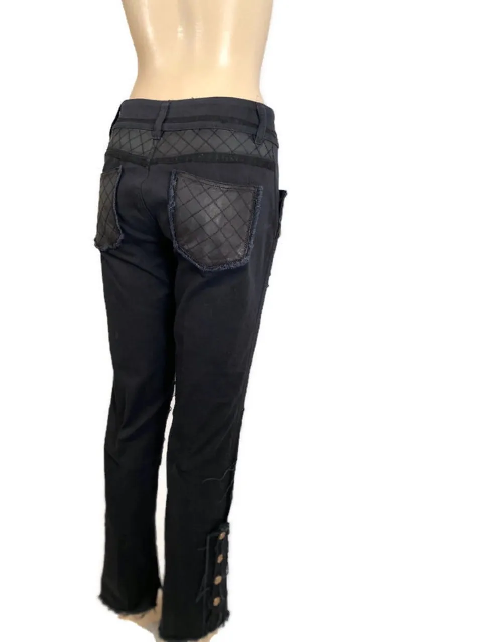 Chanel 12P Black Denim Jeans with Leather Patchwork, Spring 2012 Runway Collection, French Size 38 / US Size 4