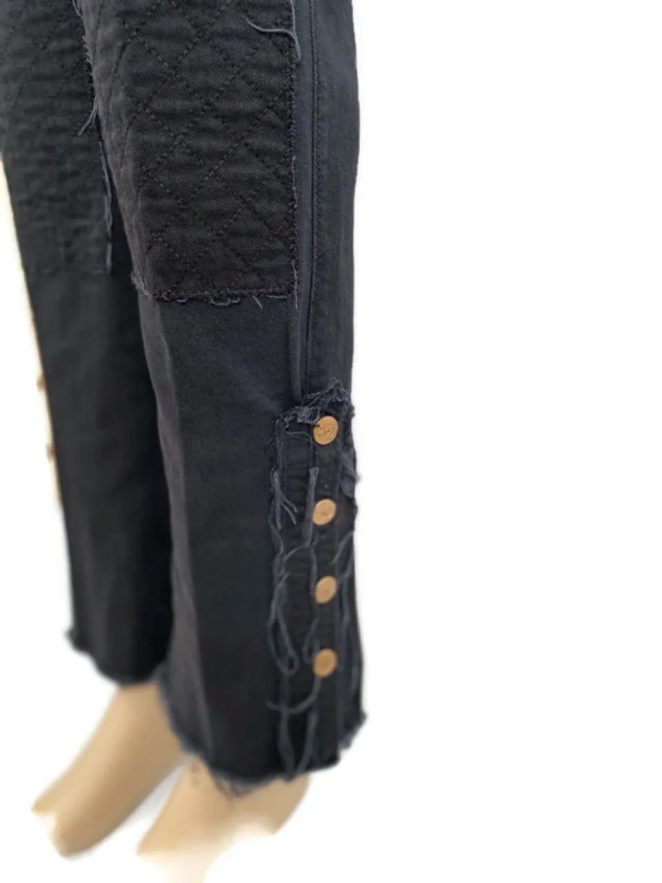 Chanel 12P Black Denim Jeans with Leather Patchwork, Spring 2012 Runway Collection, French Size 38 / US Size 4