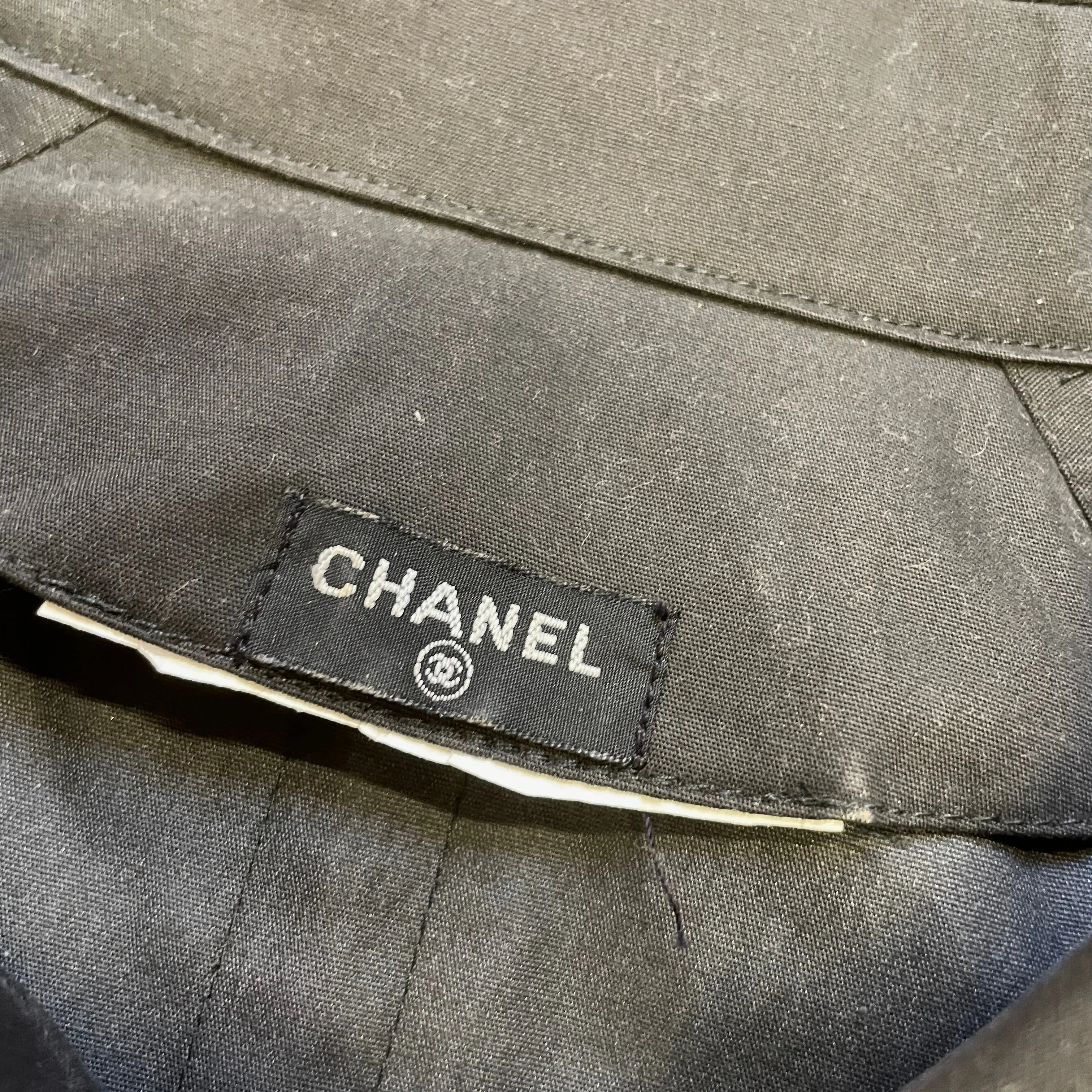 Chanel Vintage Designer Cotton Drawstring Jacket with Golden Accents and Logo Buttons Size M