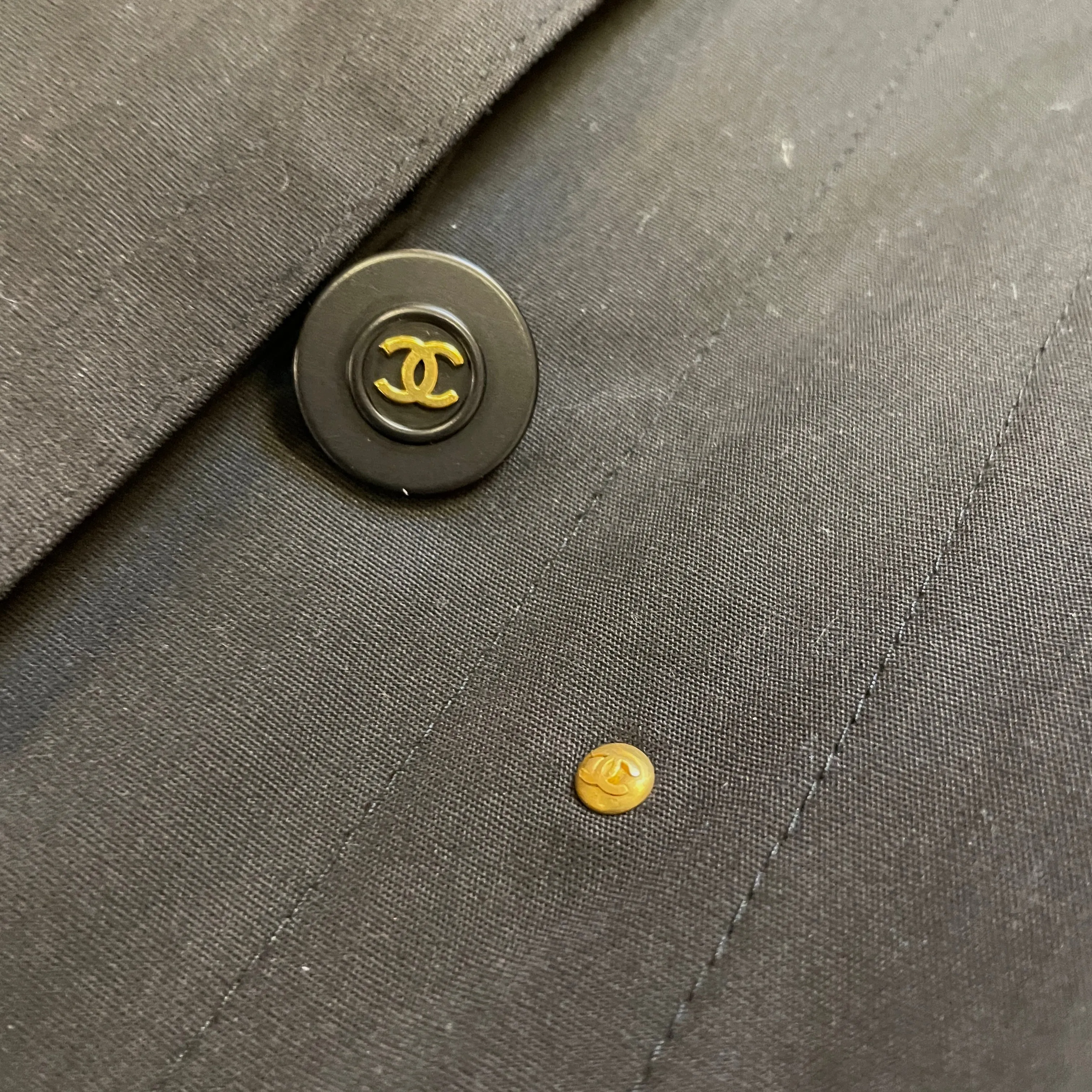 Chanel Vintage Designer Cotton Drawstring Jacket with Golden Accents and Logo Buttons Size M